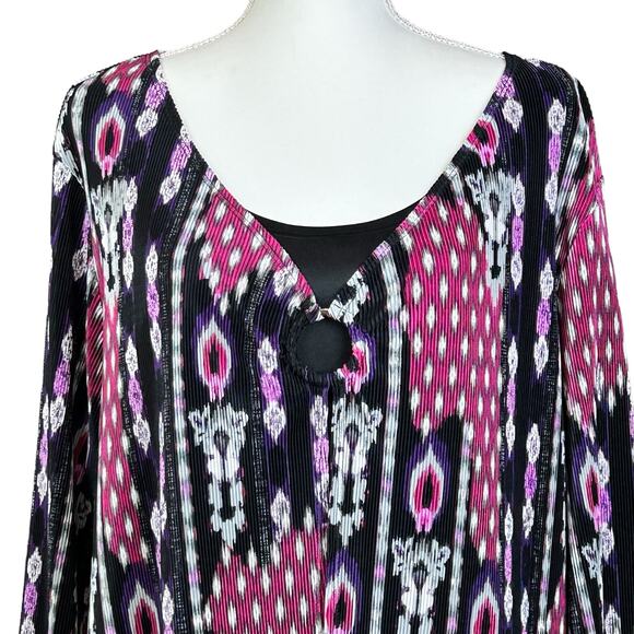 Cato Woman Top Size 22 / 24 Black Purple Faux Tank Open Front Pleated Stretch - Picture 2 of 13